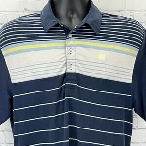 Travis Mathew Polo Shirt Blue Striped Golf Golfer Golfing Logo Mens M Medium